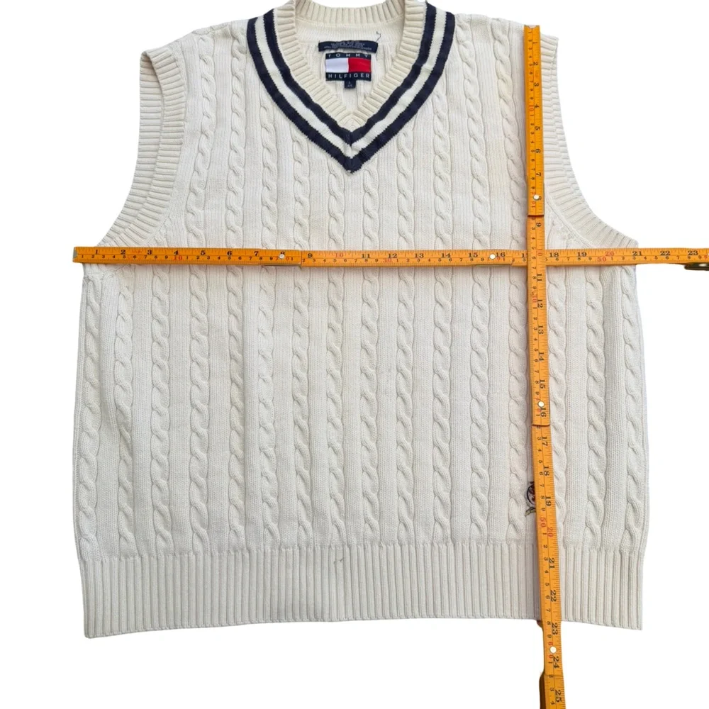 90s Tommy Hilfiger Crest Logo Cable Knit Sweater Vest - Picture 6 of 6